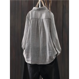 Plus Size, Vintage Long Sleeve Shirt, Casual Top