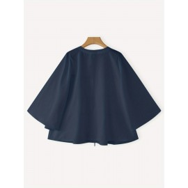 Plus Size - Casual Tops for Women in Plus Sizes Featuring a Solid Color, Long Sleeves, a Mandarin Collar, And a Tied Neck. This Loose, Lightweight Shirt Has a Tiered Design And Is Perfect for Everyday Wear, Embodying a Sweet And Cute Kor