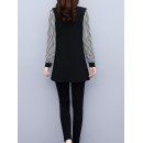 Plus Size, 1pc black and white striped spliced top, fashionable casual style, tummy-covering effect, suitable for daily wear in mid-to-senior age/autumn-winter season, plus-size Women's midi-length base layer shirt