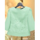 [Plus Size Embroidery Tops] Plus Size Elegant Embroidery Tops | Women's Short Sleeve Crew Neck Baggy Shirt | Summer Commuter Holiday Lightweight Casual Blouse