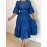 Plus Size Faux Denim Tiered Dress, Elegant Lantern Sleeve Round Neck Belted Dress For Spring & Summer, Women's Plus Size Clothing