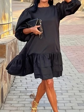 [Elegant Plus Size Dress] Elegant Plus Size Women's French-Inspired Summer Dress | Sleeveless Ruffled Hem Bodycon with Golden Chain Strap, Solid Color Round Neck for Spring/Summer Casual Wear, Cute Dresses