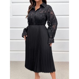 [Plus Size Elegant Dress] Plus Size, Autumn and Winter Fashion Casual Long-Sleeve Pleated Elegant Dress