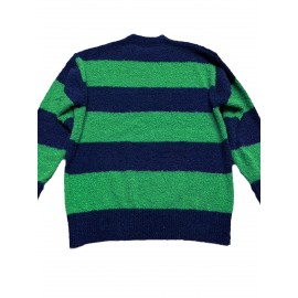 Plus Size - Plus Size, Women'S Plus Size Sweater - Green & Navy Blue Color Block, Loose Fit Long Sleeve Pullover Sweater for Fall/Winter, Non-Stretchy Sweater for Everyday & Formal Outfits - Elegant Women'S Sweater, Winter Wardrobe, Drop Shoulder Design, Cozy Material, Stylish Knitwear, Casual Wear, Green And Black/red Striped Sweater For Women, Crossover Sweater For Women
