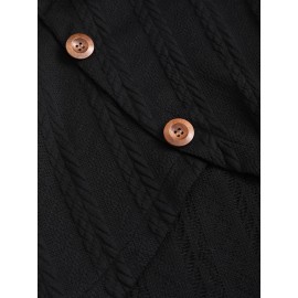 Plus Size, Plus Size Women's High Neck Asymmetrical Button-Front Long Sleeve Top - Stretch Fabric, Machine Washable, Solid Black Casual Chic Fall Winter Tops, Seasonal Wardrobe Staple, Stylish Knitwear, Quality Stitching, Button Front Blouse, Stylish Wardrobe Essential