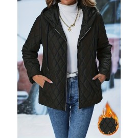 Plus Size, Women's Plus Size Elegant Hooded Jacket - All-Season Lightweight Coat with Collar & Umbrella Hem, Structured H-Line Silhouette, Machine Washable Durable Fabric - Office, Party, Wedding Coat for Professional & Casual Attire (No Belt