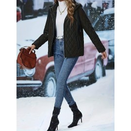 Plus Size, Women's Plus Size Elegant Hooded Jacket - All-Season Lightweight Coat with Collar & Umbrella Hem, Structured H-Line Silhouette, Machine Washable Durable Fabric - Office, Party, Wedding Coat for Professional & Casual Attire (No Belt