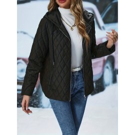 Plus Size, Women's Plus Size Elegant Hooded Jacket - All-Season Lightweight Coat with Collar & Umbrella Hem, Structured H-Line Silhouette, Machine Washable Durable Fabric - Office, Party, Wedding Coat for Professional & Casual Attire (No Belt