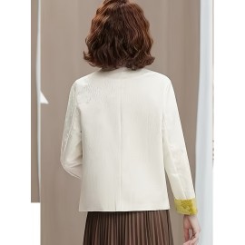 Plus Size - Plus Size, Women'S Chinese Cheongsam Coat - Elegant Vintage Tang Suit Jacket with Pastel pink & Golden Floral pattern, Non-Stretch Fabric, Button Front Closure, Traditional Cultural Formal & Everyday Chic Outerwear for Chinese New Year, Weddings, Cultural Events - Ready-to-Wear Women'S Clothing, Wedding Attire, Nontransparent Material, Festive Wear, Durable Construction, Plus Size Women