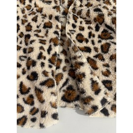 Leopard Print Plus Size Women's Elegant Hooded Winter Coat - Machine Washable Outerwear for Fall & Winter, Soft Warm Fabric, Stylish Women's Outerwear with Hood for Casual to Formal Events