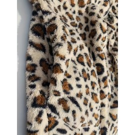 Leopard Print Plus Size Women's Elegant Hooded Winter Coat - Machine Washable Outerwear for Fall & Winter, Soft Warm Fabric, Stylish Women's Outerwear with Hood for Casual to Formal Events