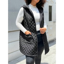 Plus Size, Plus-size Women's black mid-length vest coat, suitable for winter