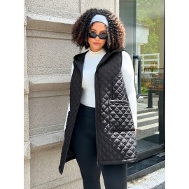 Plus Size, Plus-size Women's black mid-length vest coat, suitable for winter