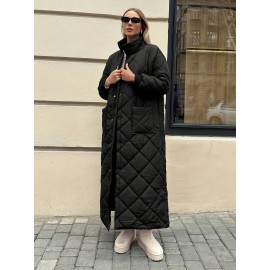[Plus Size | Winter Coat] Plus Size Winter Coat - Women's Plush-Lined Thickened Warm Stand Collar for -10°C, Large Pockets, Machine Washable Elegant Outerwear in Brown & Maroon (Elegant Special Collection)