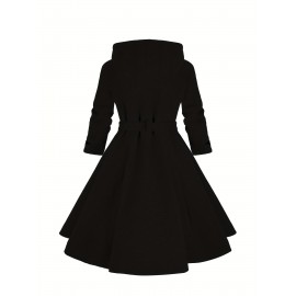 [Plus Size Christmas Coat] Christmas Women's Plus Size Coat | Elegant Double-Breasted Hooded Fleece-Style Polyester Coat with Ribbed Cuffs & Hem, Machine Washable Winter Outerwear for Holiday Parties & Cold Weather